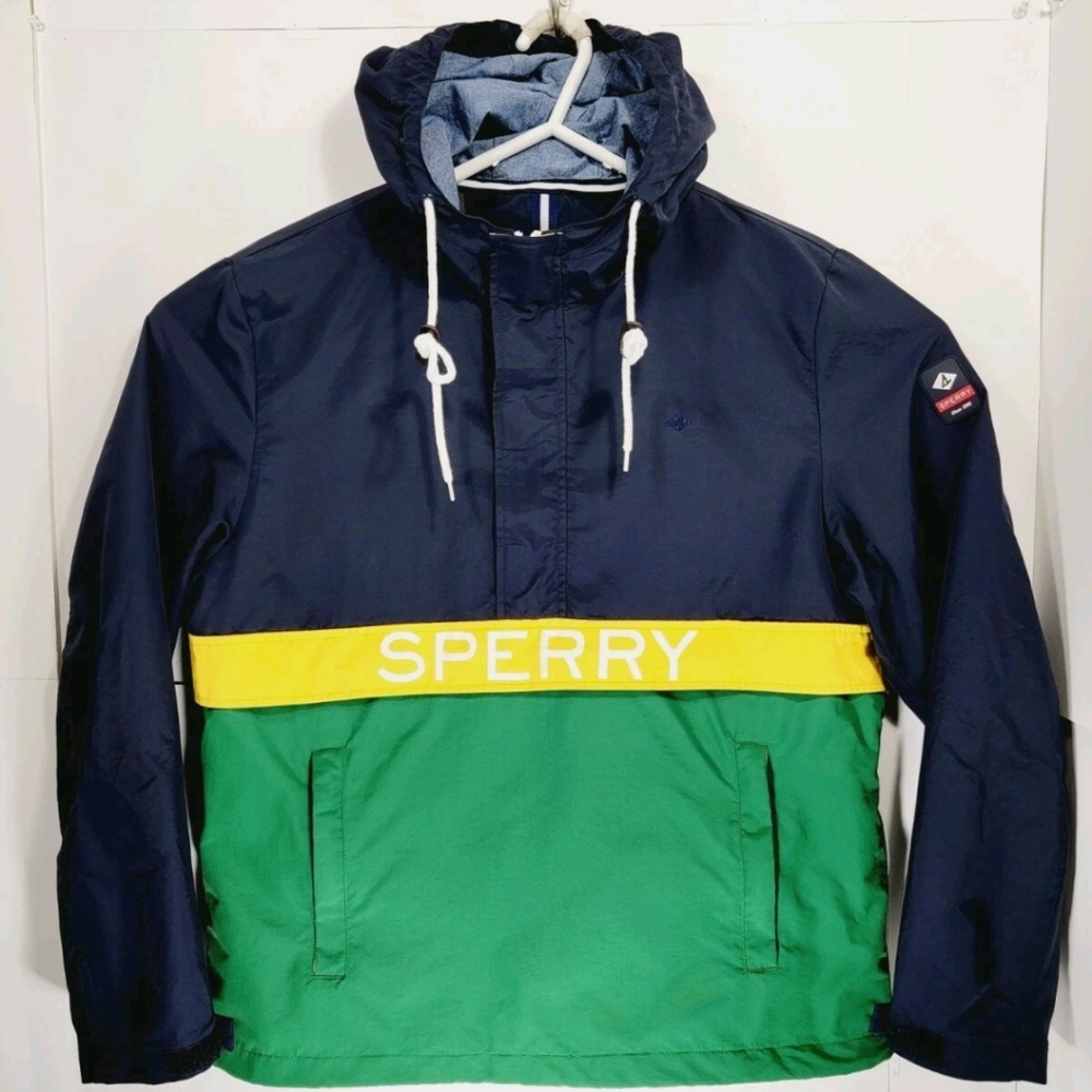 Sperry Nautical Mens Size Medium 1/2 Zip Jacket Windbreaker Hooded